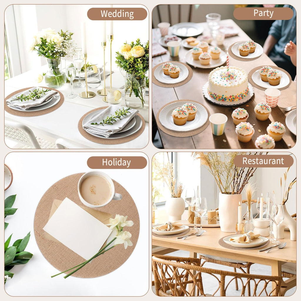 50 Pcs 11.8 Inch Burlap Round Placemats Bulk, Natural Table Mats