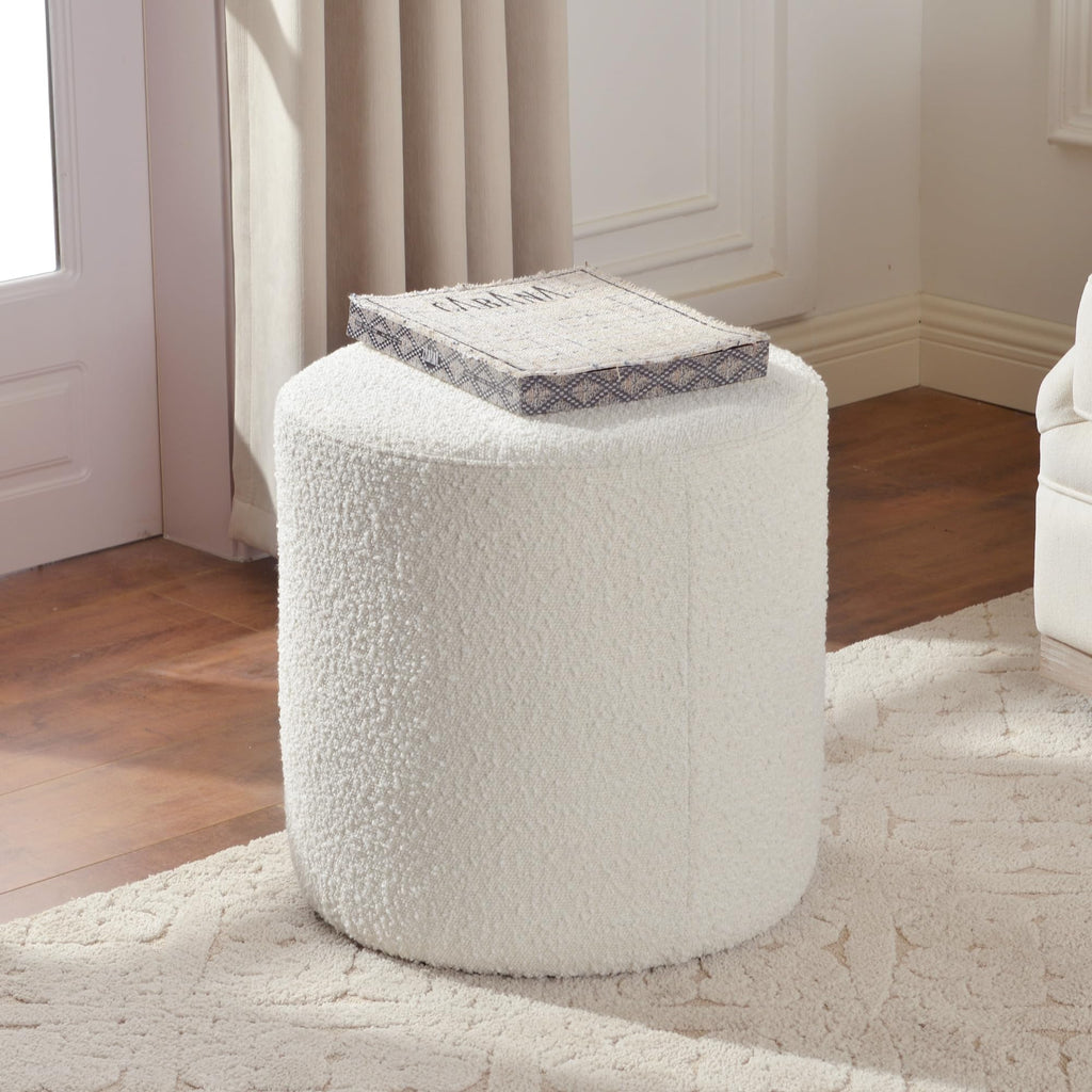 Modern Round Boucle Ottoman Set of 2 (18" Dx 18" W x 18" H)