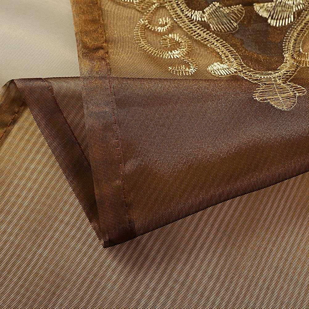 Luxury Embroidered Sheer Curtains for Living Room Chocolate Tulle Curtains for Bedroom with Velvet Embroidered