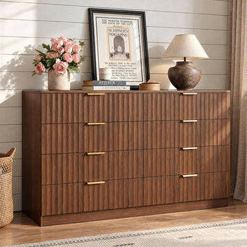 47.2" Wide Fluted 8 Drawer Dresser, Walnut