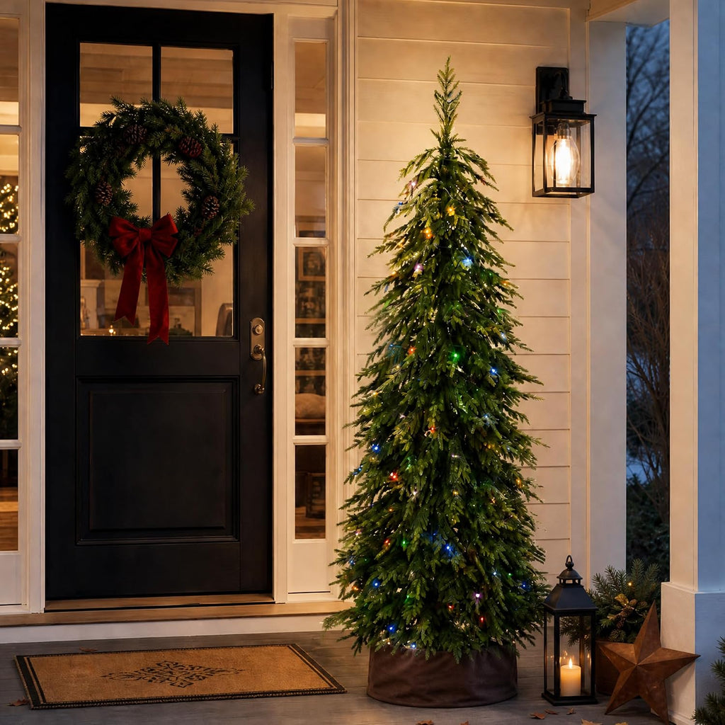 Artificial Norfolk Pine Tree, Prelit Christmas Tree with 200 Twinkling LED Lights, 398 PE Tips, Realistic Slim