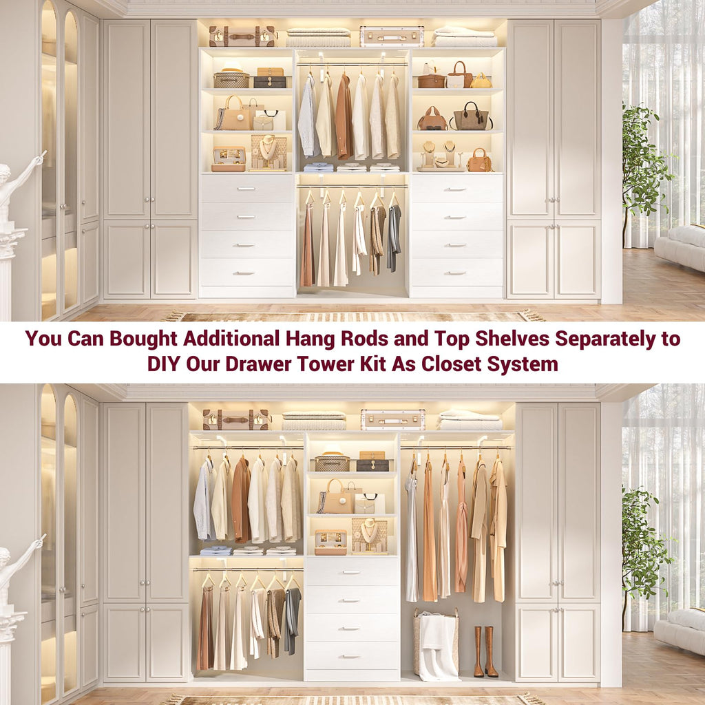 Closet Drawers System, 21.3" Wood Closet Organizer System, White