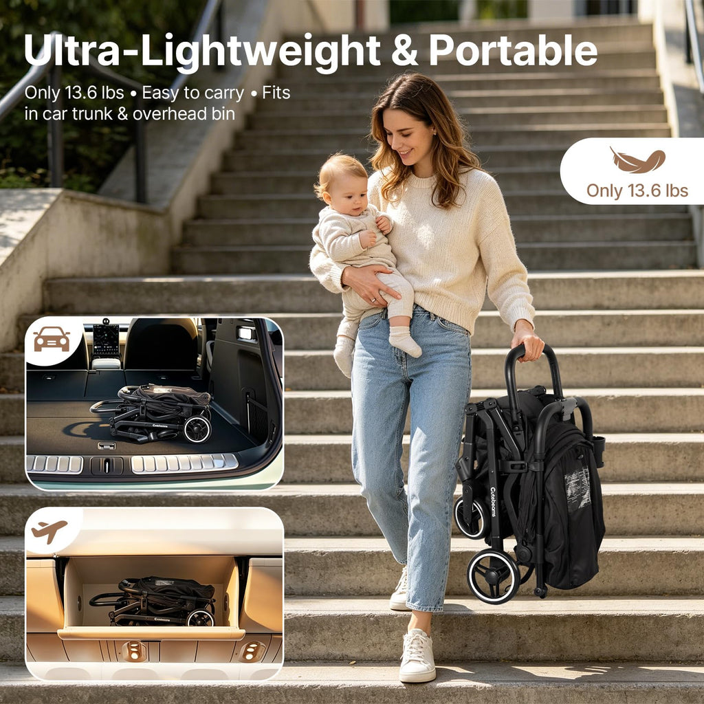 Compact Travel Stroller for Airplane, Lightweight Baby Stroller, Black