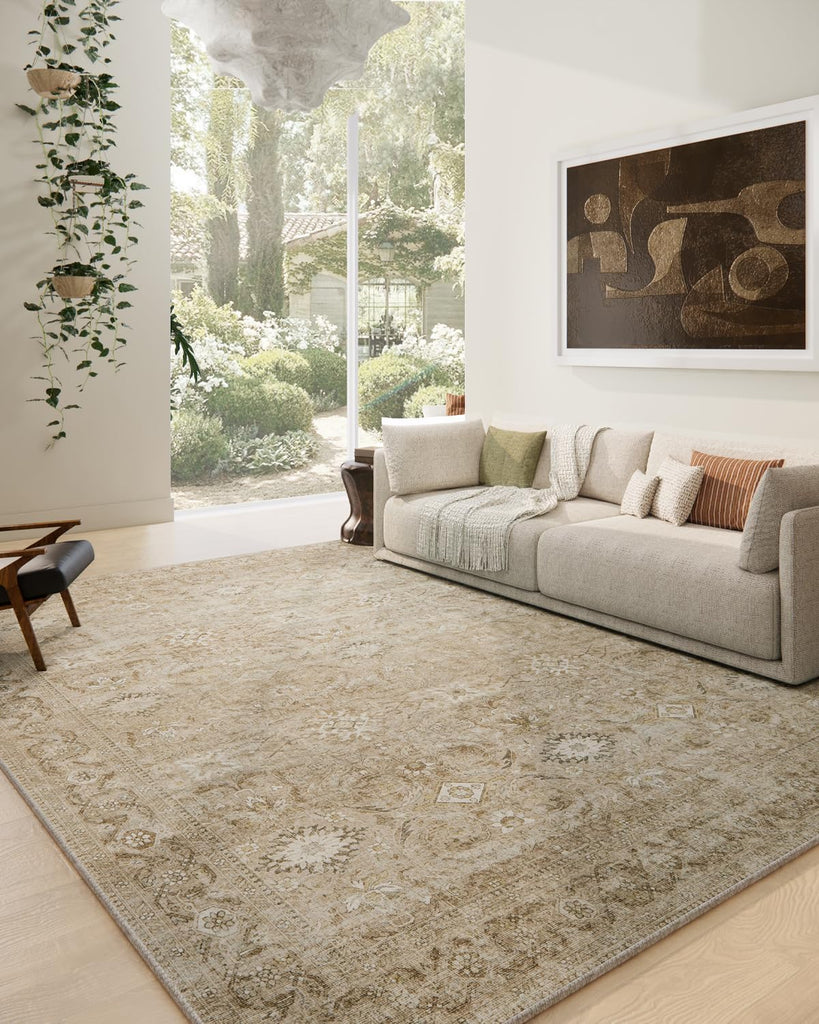 9x12 Area Rug Living Room: Washable Rug Non Slip Low Pile Soft Faux Wool Non Shedding Distressed Vin
