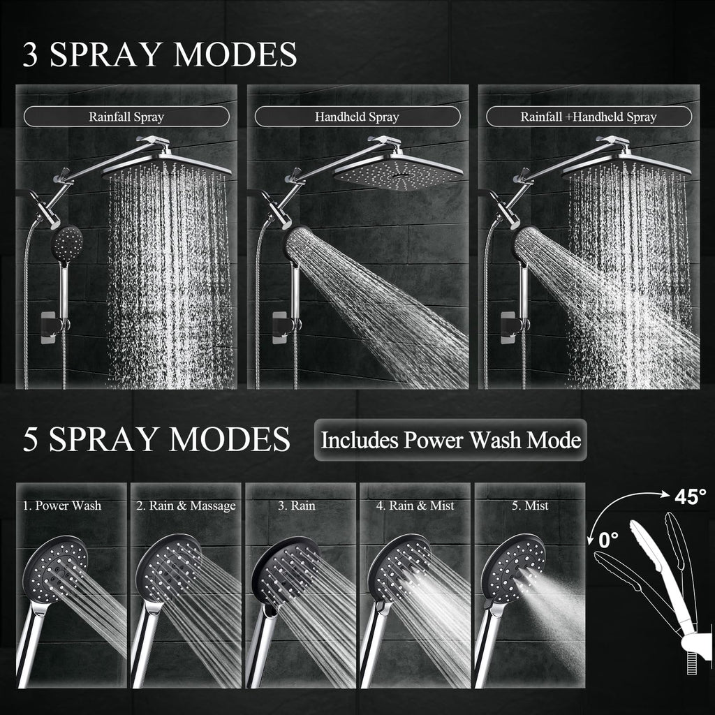 14" Wide Rain Shower Head with Handheld, Full Body Coverage & Spa-Like