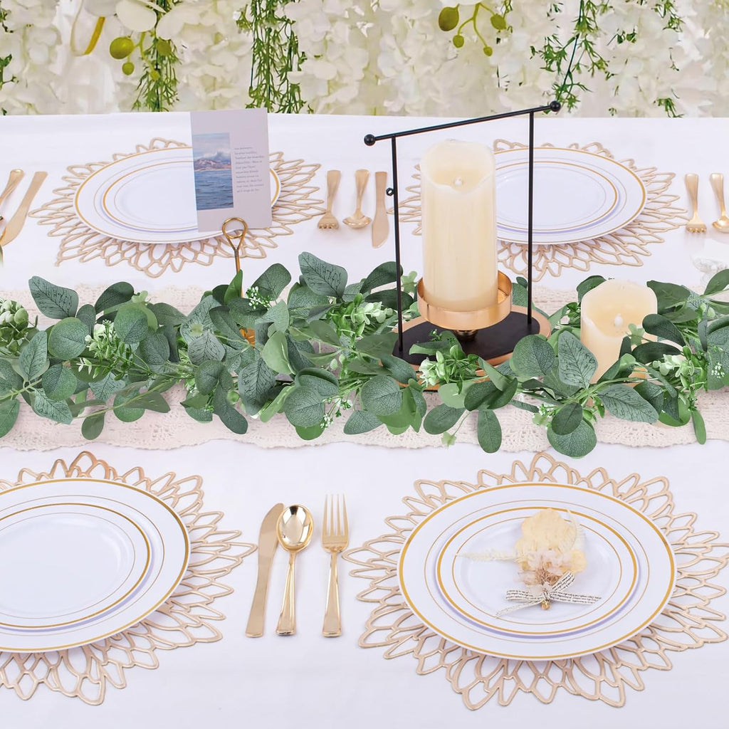 Artificial Eucalyptus Garlands - 6ft Greenery Vines with Faux Eucalyptus Leaves, Butterfly Leaves, and White - Set of 2