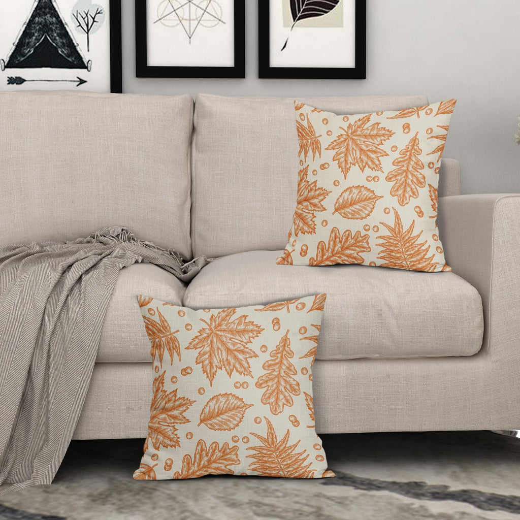 Orange Fall Pillow Covers 20x20 Set of 2 Cream Maple Leaf Print Autumn Colored Harvest Decorative Outdoor Pillowcases