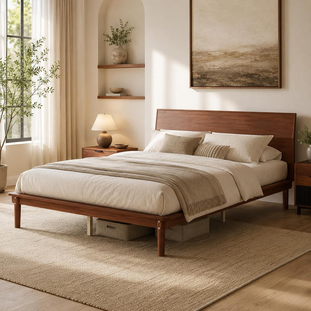 Wood Bed Frame with Headboard & 8.8" Under Bed Storage