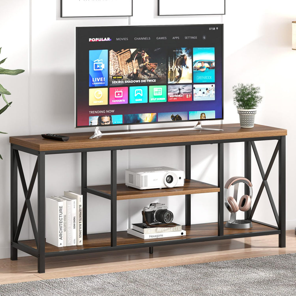 Modern Entertainment Center for TVs up to 65 Inch, Rustic Wood Television Stands, Industrial TV Console and TV