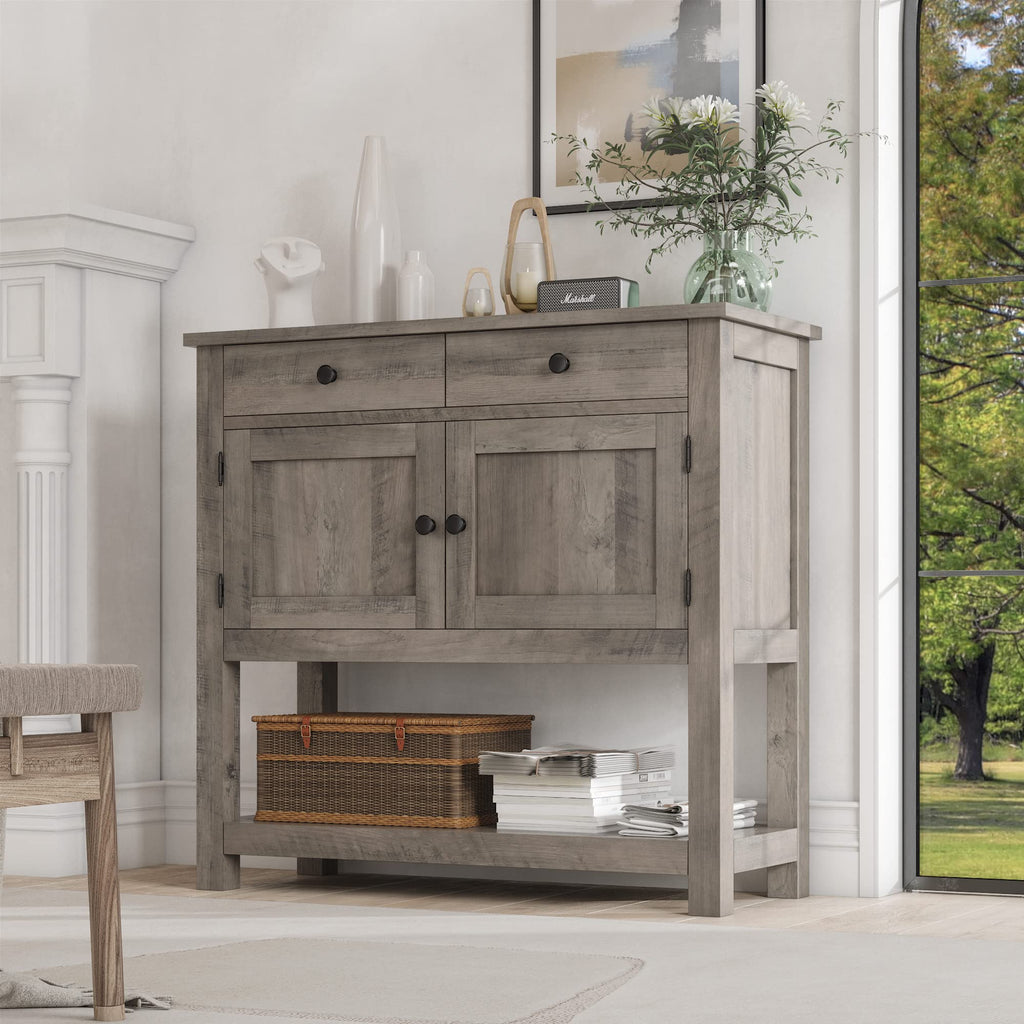 Farmhouse Console Table with Storage, 35"W Entryway Table, Ash Gray