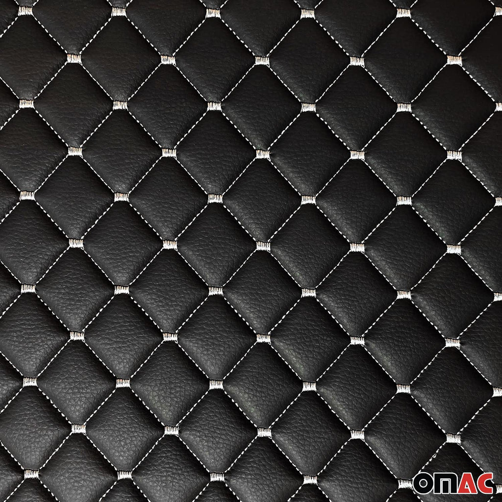 Embossed Black Faux Leather White Diamond Stitch Car Upholstery Fabric 55"x39"