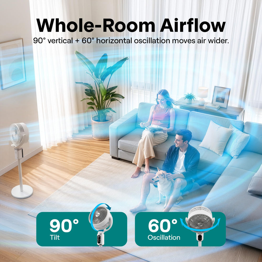 Standing Fan | 90° Vertical & 60° Horizontal Oscillations | Adjustable Pedestal Fan with Remote Control & 6 Speed