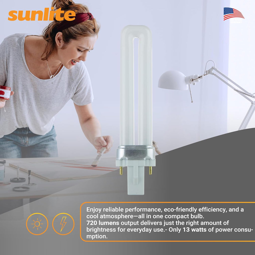 Compact Fluorescent Single U-Shaped Twin Tube Light Bulb, 13 Watts, 120 Volts, 720 Lumens, 2-Pin GX23