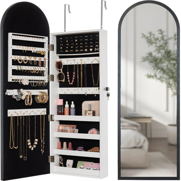 Arch Mirror Jewelry Cabinet, Jewelry Storage Organizer, Armoire, Lockable Wall or Door Mountable, Full-Length Mirror