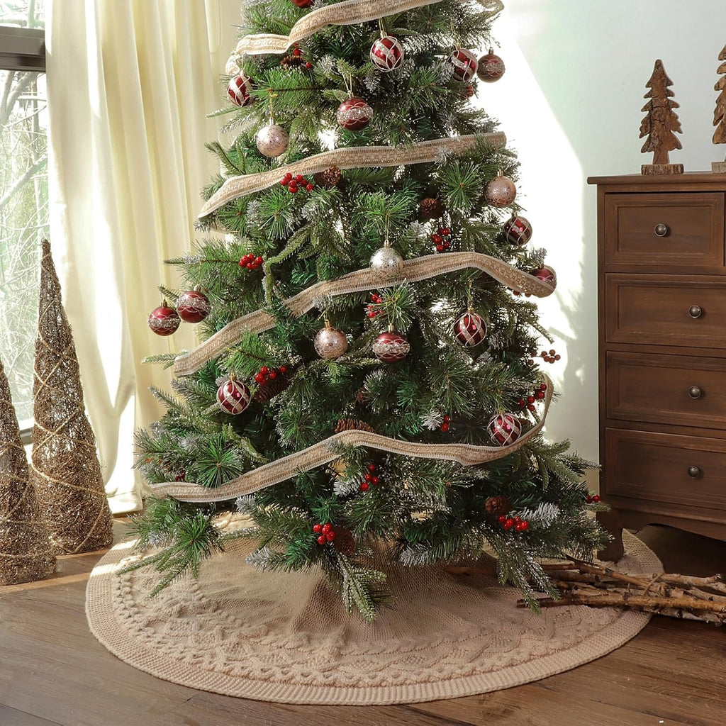 Knit Christmas Tree Skirts, Neutral Tree Skirt, Cozy Christmas Decorations