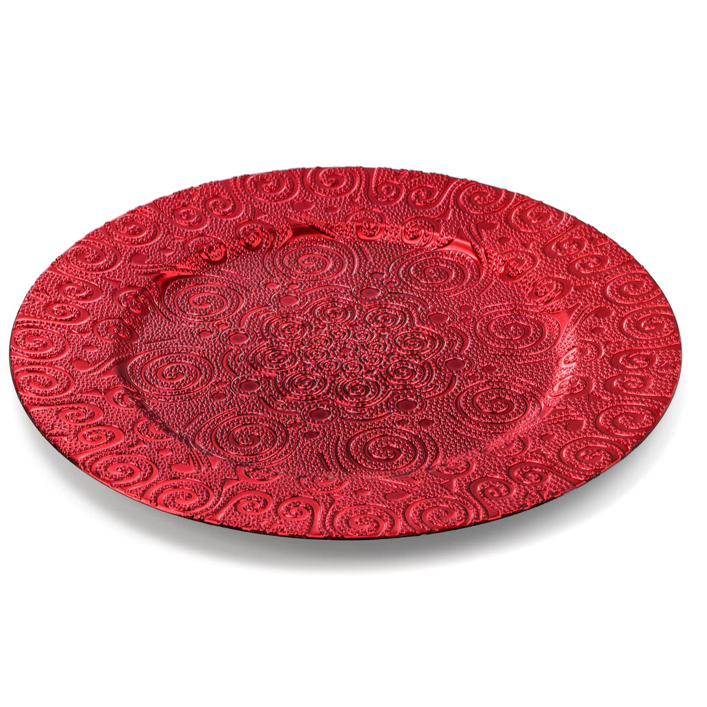 12 Pack Red Charger Plates, 13 Inch Dinner Plate, Plastic Christmas Phoenix Pattern Elegant Serve Ware Plates for