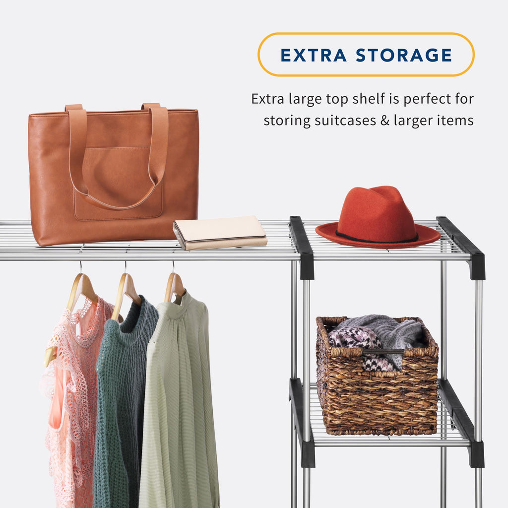 Double Rod Freestanding Closet Organizer, Silver