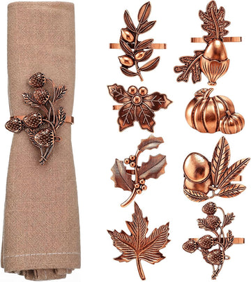 Fall Thanksgiving Napkin Rings Set,Autumn Metal Holders - Set of 8