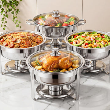 4Pack Round 7QT Stainless Steel Chafing Dishes for Buffet