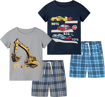Toddler Boys Summer Clothes Outfits Kids Cotton Short Sleeve Shirt Shorts 4 Pieces Set Toddler Boys short sets