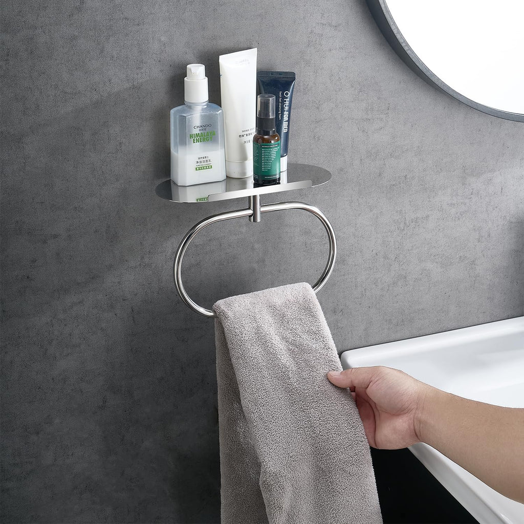 Towel Ring with Shelf, Two Installation Methods, 304 Stainless Steel