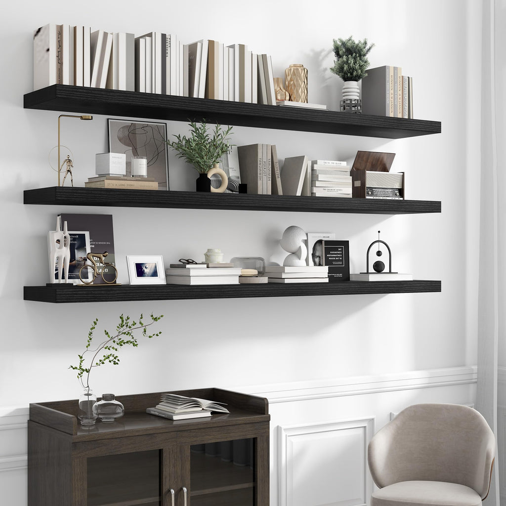 72 inch Floating Shelves for Wall, 12 Inch Deep Floating Shelf, Hanging Shelf with Invisible Brackets, Rustic Wooden
