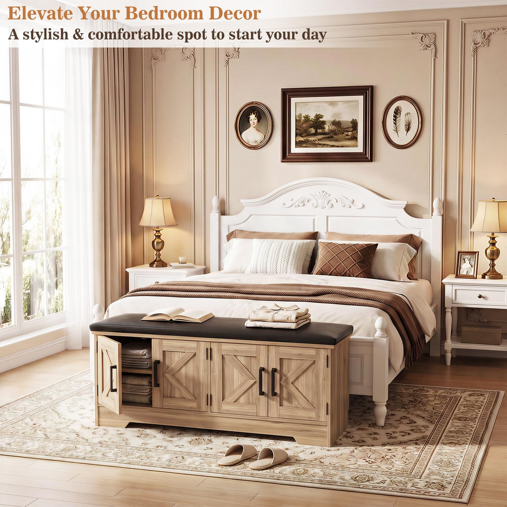 43.3" Farmhouse Shoe Storage Bench with Cushion