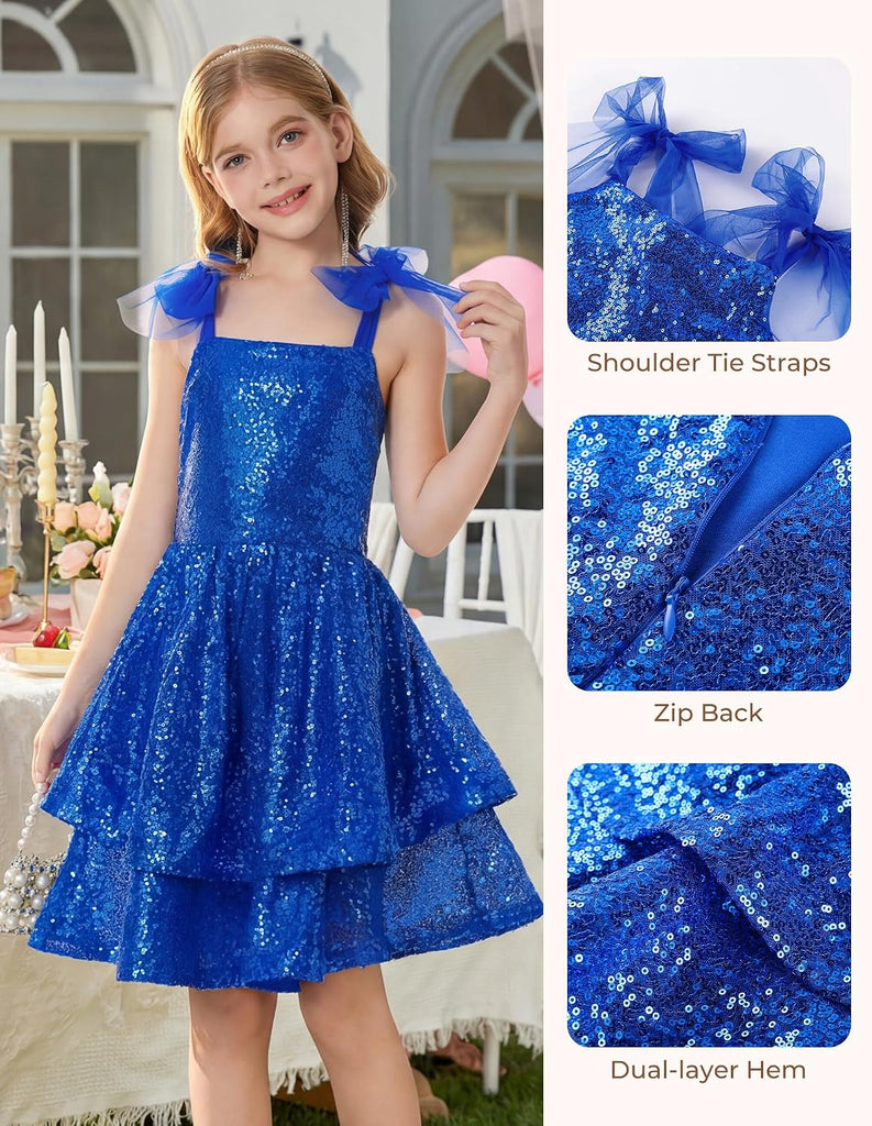 Girls Sparkly Sequin Formal Party Dress Fancy Dance