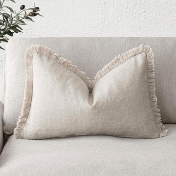 Decorative Linen Fringe Lumbar Throw Pillow Covers Cozy Boho Farmhouse Cushion Cover with Tassel Soft Accent