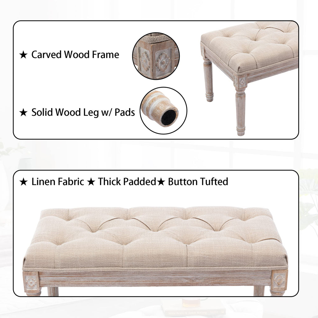31.5" French Country Entryway Bench Dining Bench, Beige