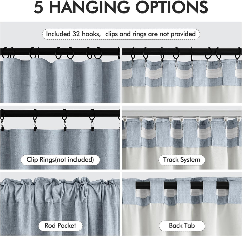 100% Blackout Curtains 84 Inch Long 2 Panels Set, Thick Faux Linen Black Out Curtain Room Darkening Back Tab Pleat