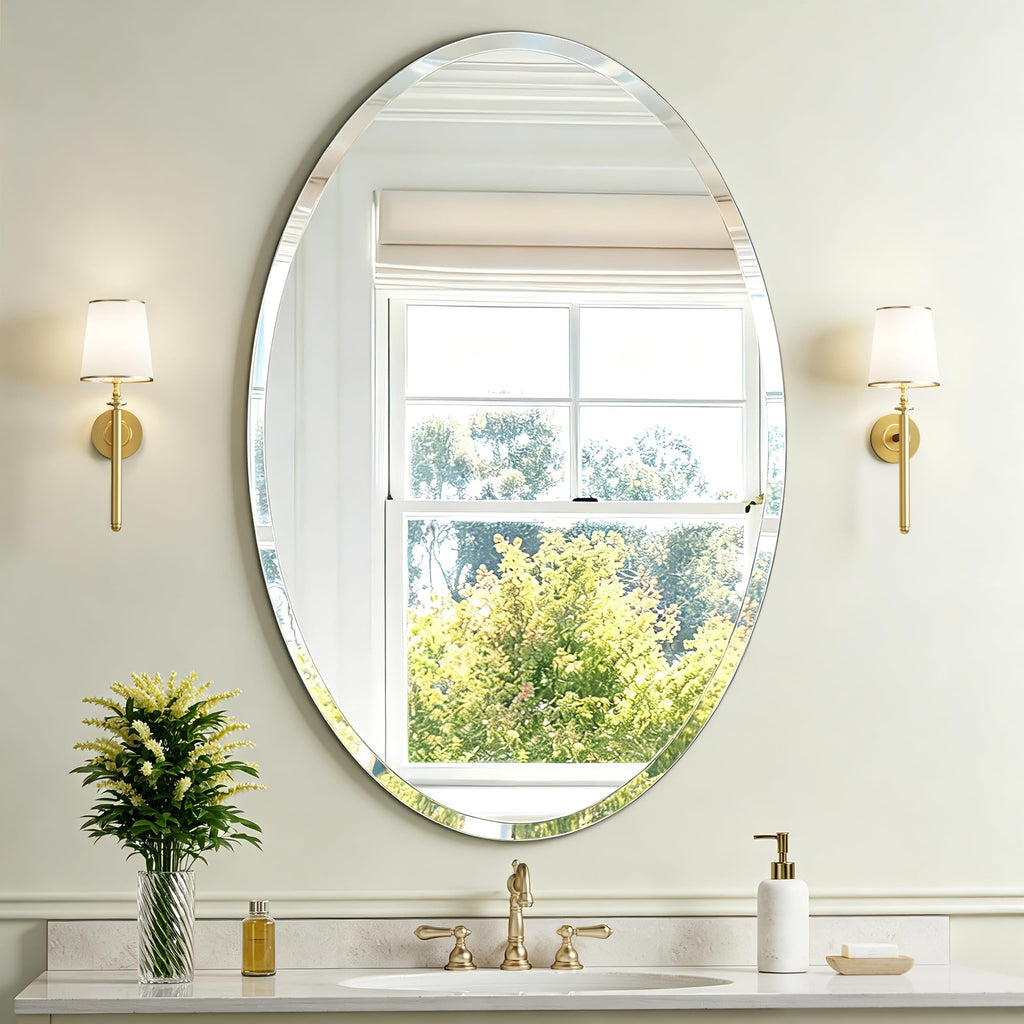 28" x 20" Silver Beveled Edge Frameless Oval Wall