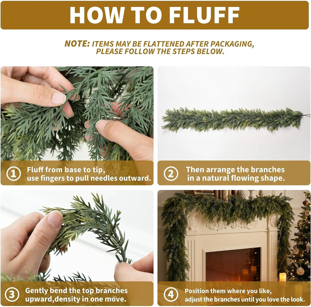 15FT Real Touch Artificial Cedar Garland for Christmas Decor