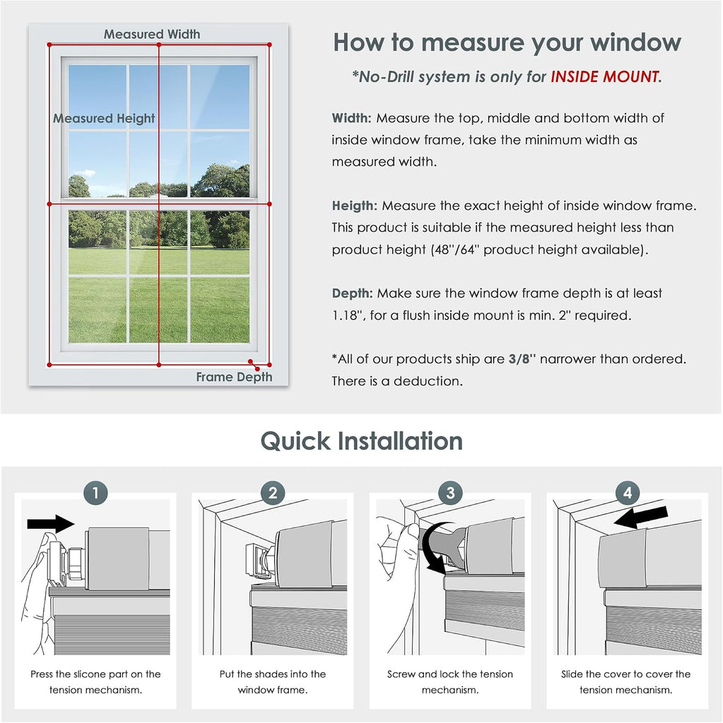 No Drill Cordless Cellular Shades, Dark Grey | Top Down Bottom Up (TDBU) Honeycomb Shades, Blackout Light Blocking