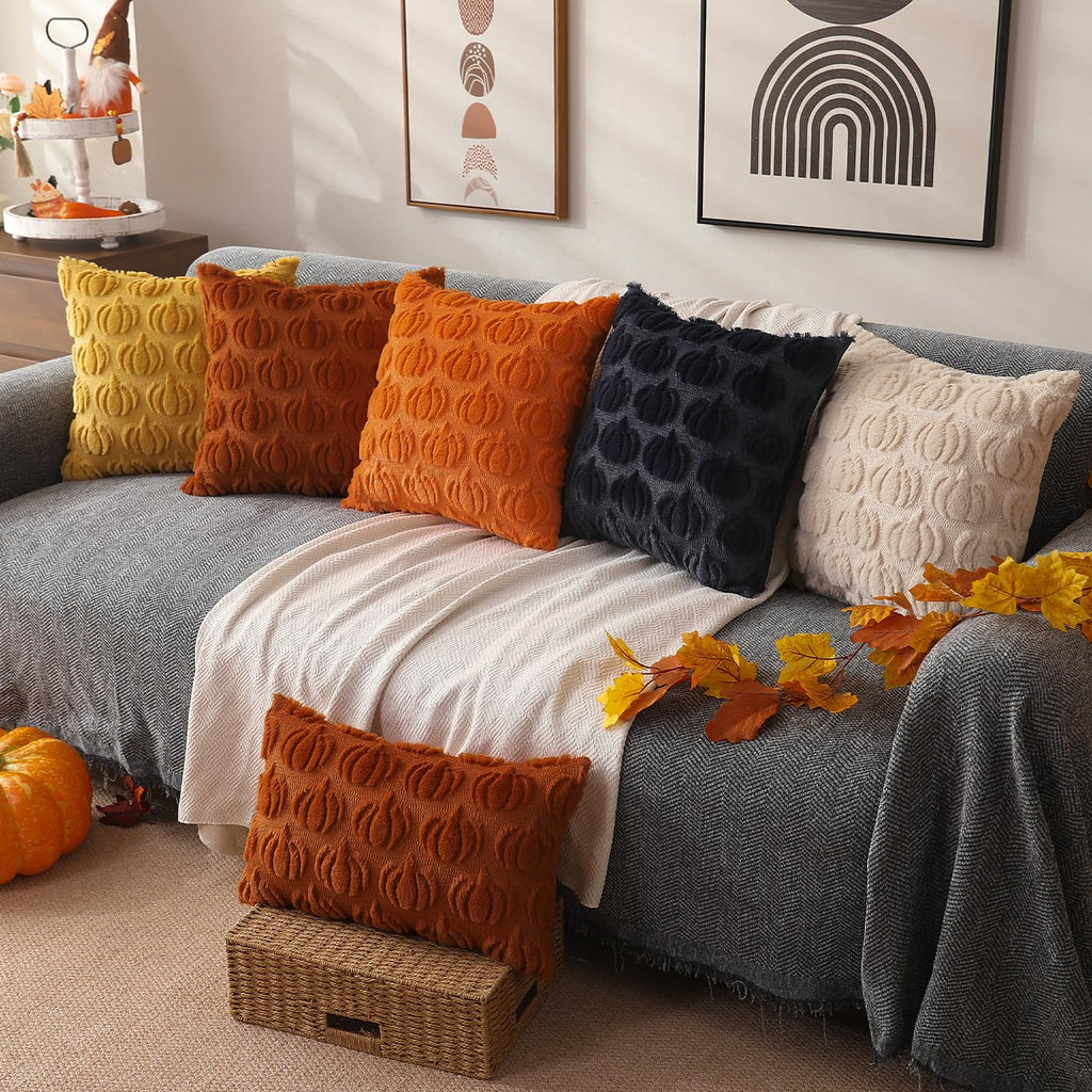 Fall Pillow Covers 16x16 2Pcs Yellow Pumpkin Fall Decoration