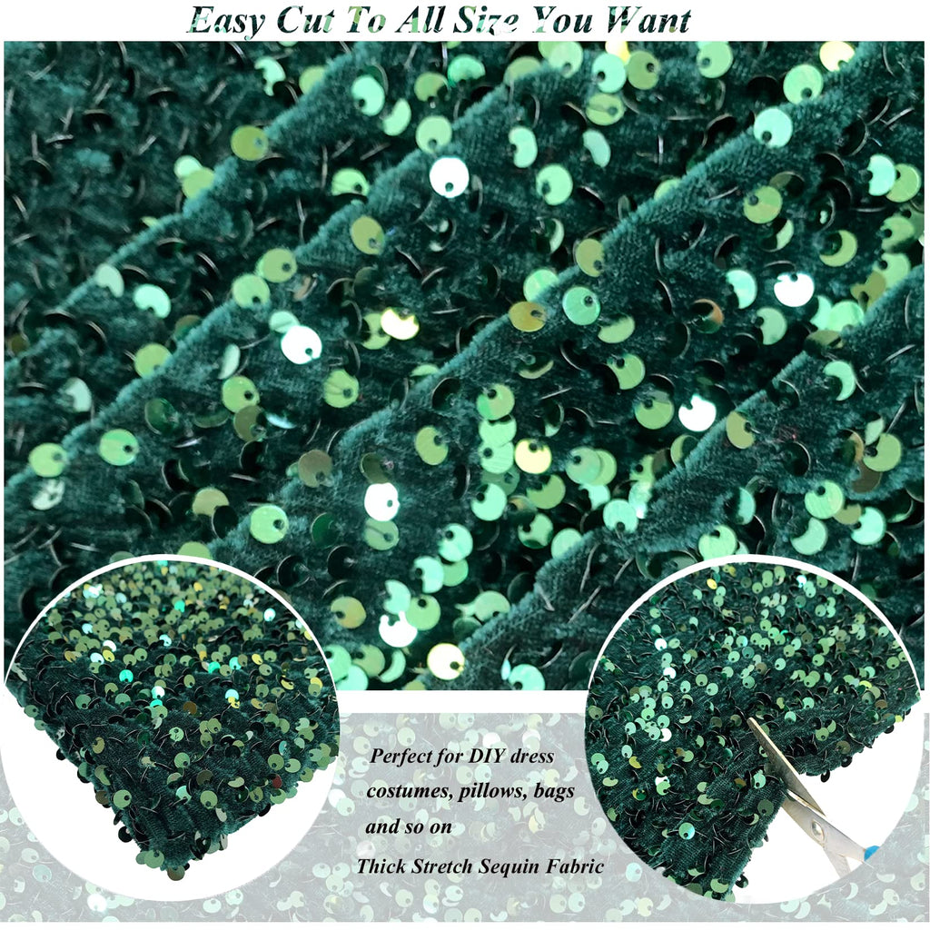 Dark Green Sequin Fabric 5 Yards Emerald Fabric by The Yard Stretch Sequins Velvet Fabric for Dress Making Reversible