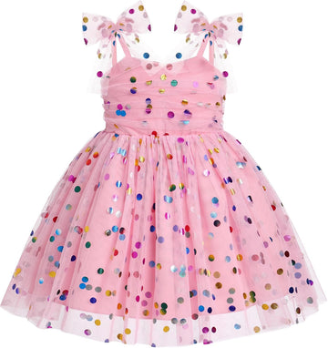 Toddler Baby Girl Birthday Princess Dress Shiny Confetti Boho Rainbow Cake Smash Photo Shoot Outfit for 1