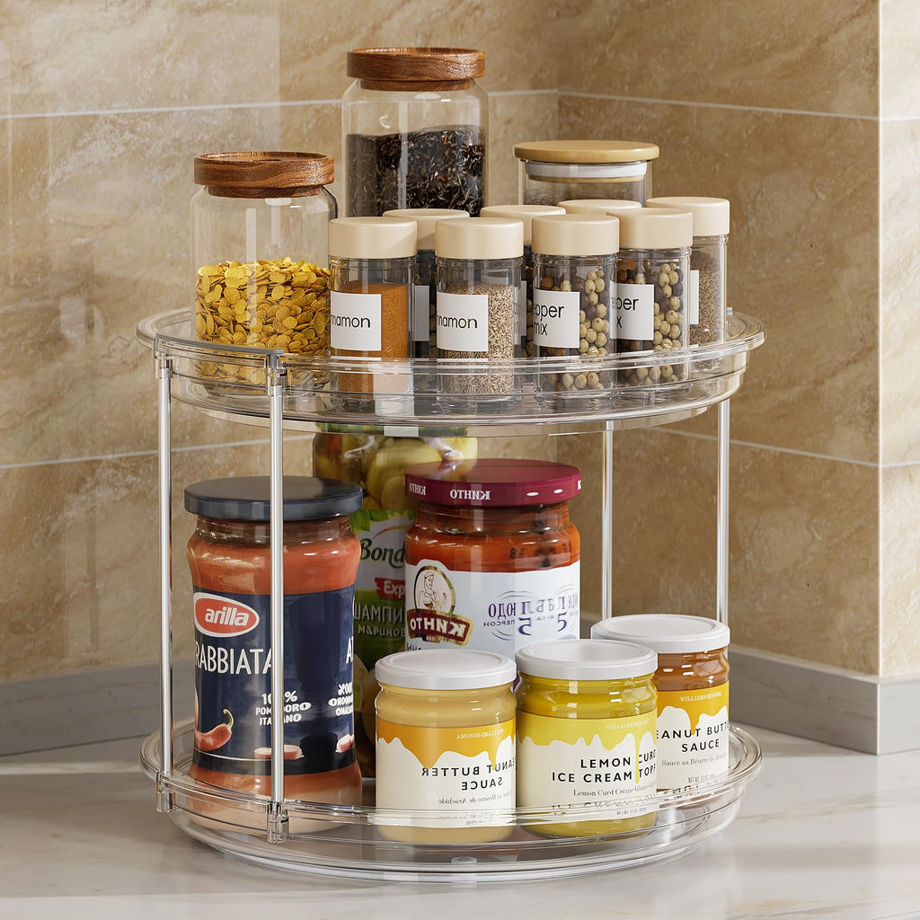 2 Pack 2 Tier Lazy Susan Turntable Organizer 9.25'' Spice Rack