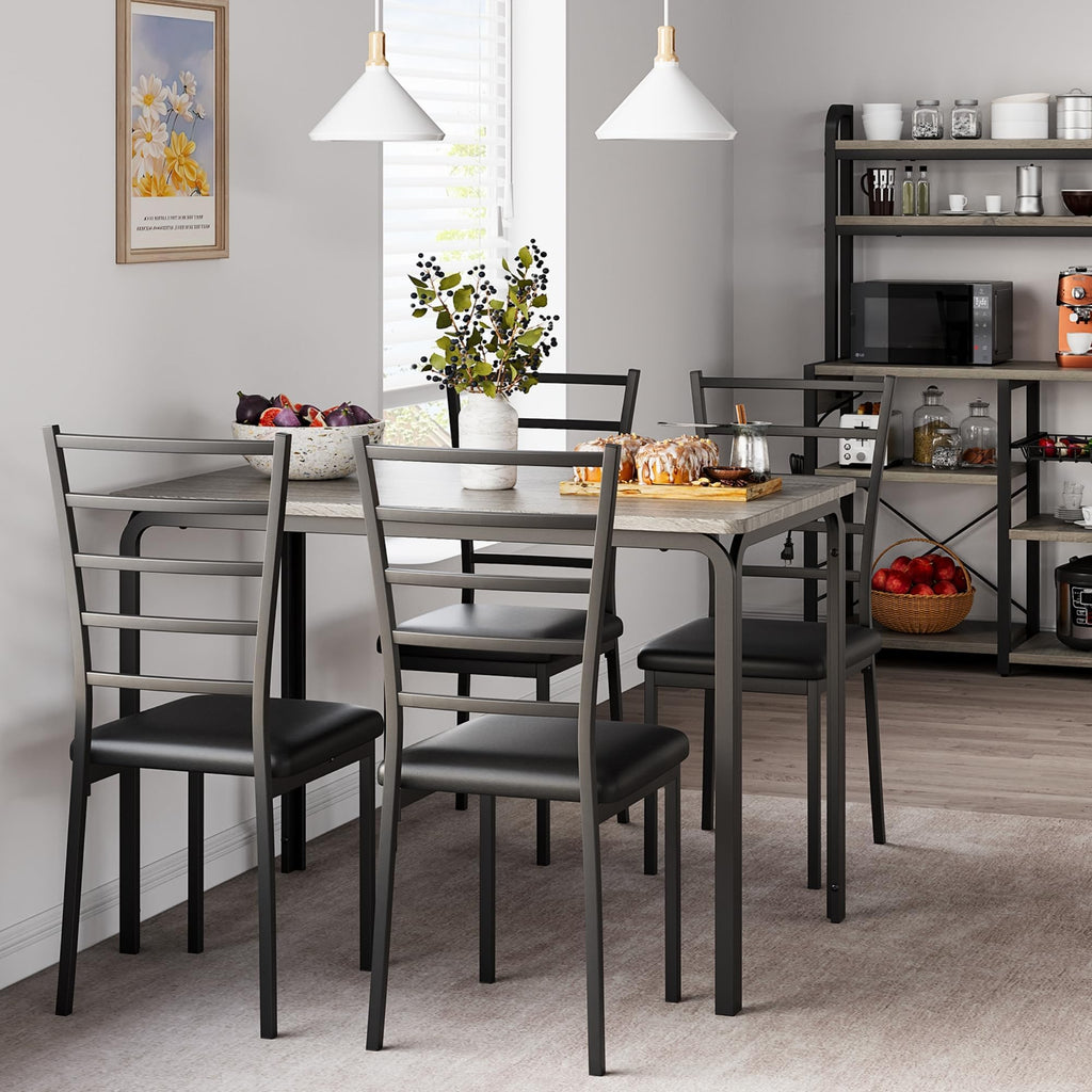 5-Piece Kitchen Dining Room Table Chair Set for Small Space, Indoor Modern Dinette Set for 4, Square Dinner Table Set