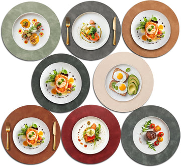 UnivoColors Placemats Round Faux Leather Placemats-Waterproof-Wipe Clean-Heat Resistant-Anti Slip Dining - Set of 8