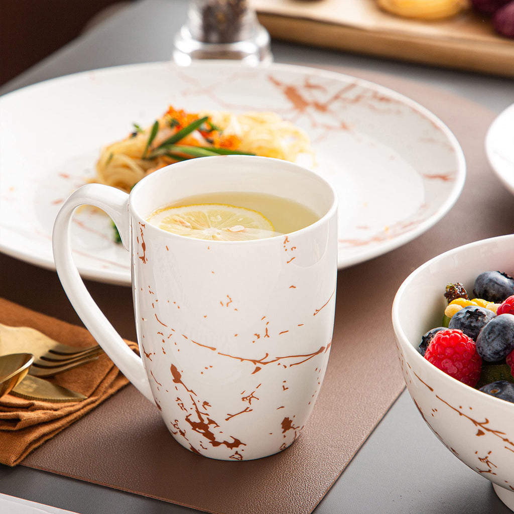 White Dinnerware Sets for 4, 16 Piece Porcelain Dish Set Plates and Bowls Sets, Gold Splash Glaze Ceramic Dinner Set