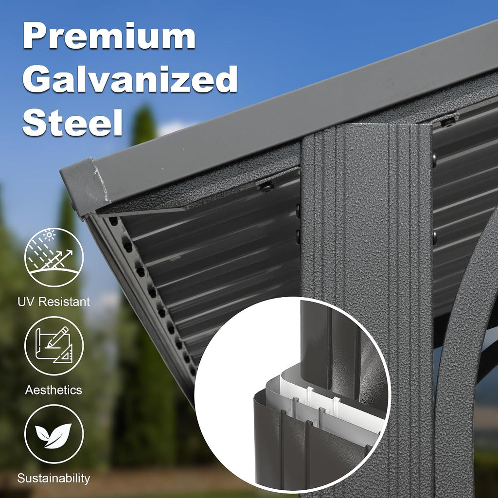 8x5FT Hardtop Grill Gazebo, Outdoor BBQ Gazebo with 2 Side Shelves and Ceiling Hook