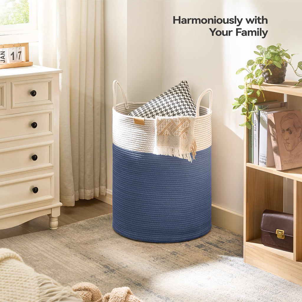 Laundry Hamper 95L,Large Laundry Basket for Clothes,Decorative Storage Basket for Blankets,Cotton Rope Woven basket