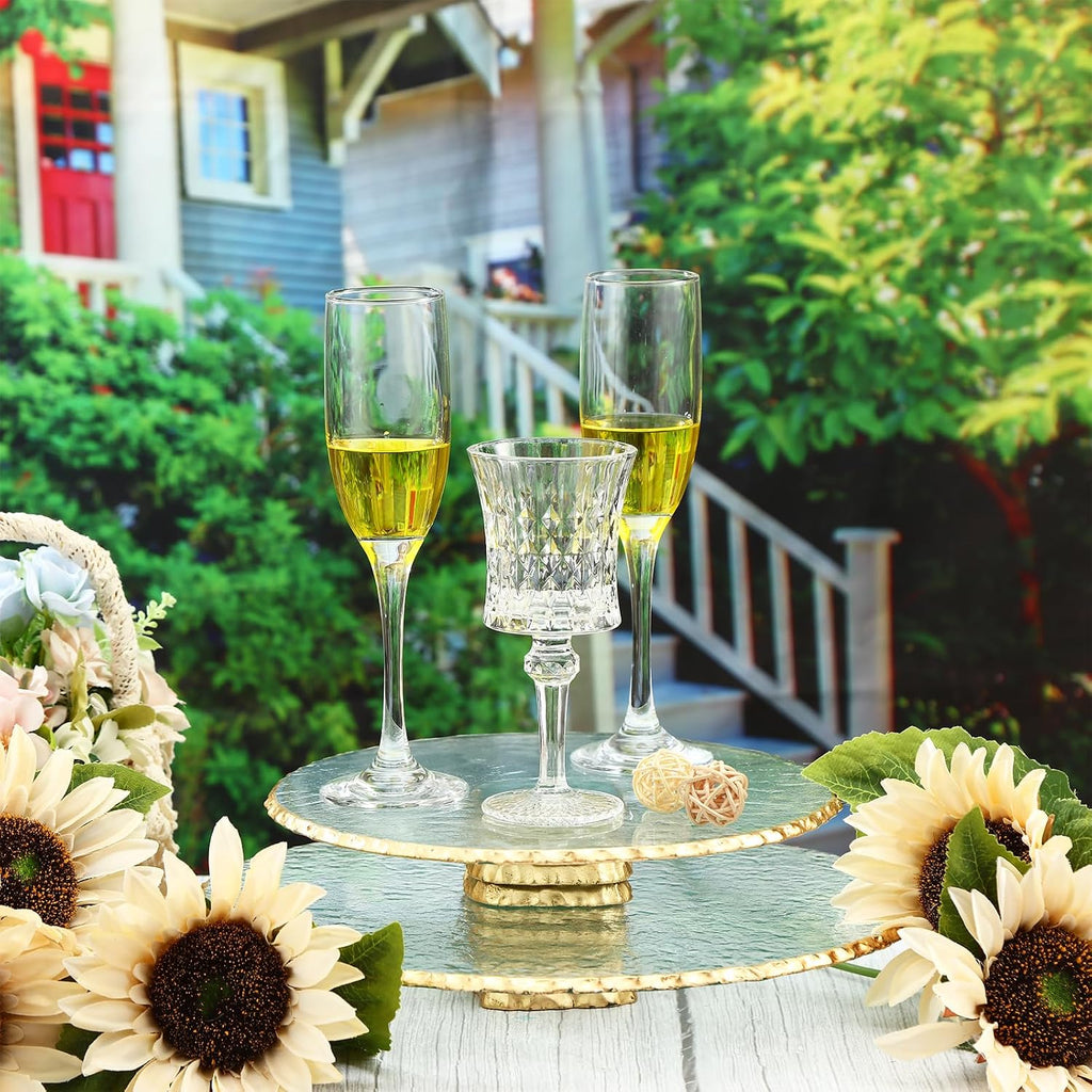 Footed Gold Glass Cake Stand 9.8" 12.6" Round Cake Plate Pedestal Platter Dessert Server Tray for Serving - Set of 2