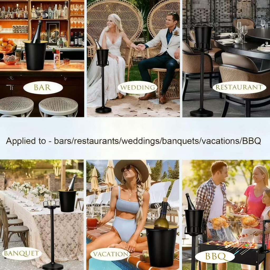 Champagne Ice Bucket with Stand Stainless Steel Wine Bucket on Stand Ice Cube Chiller Container Standing Ice Bucket