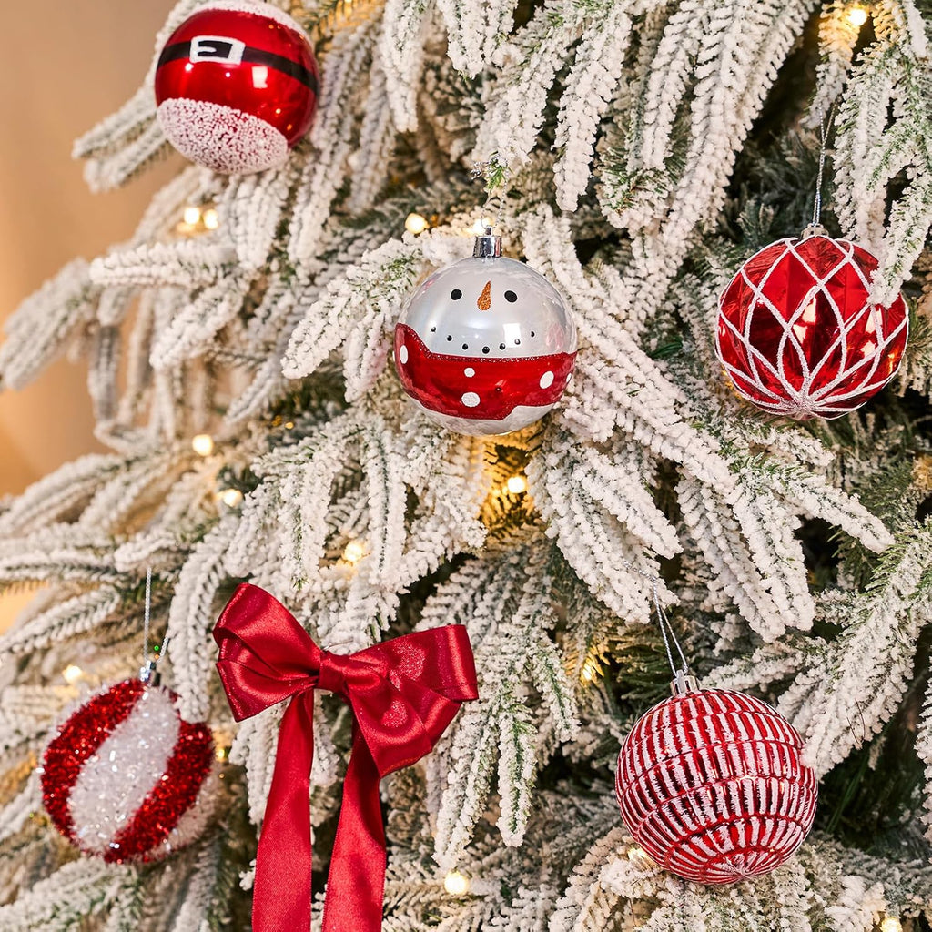 3.12-Inch Christmas Balls Ornaments for Tree, Red & White - Set of 12