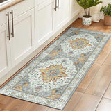 Area Rugs Washable Non-Slip, Floral Vintage Distress Print Pattern Medallion Carpet for Living Room Bedroom
