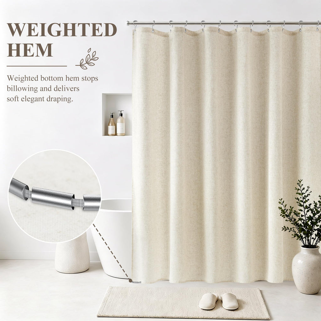 Natural Linen Fabric Shower Curtains, 72x72