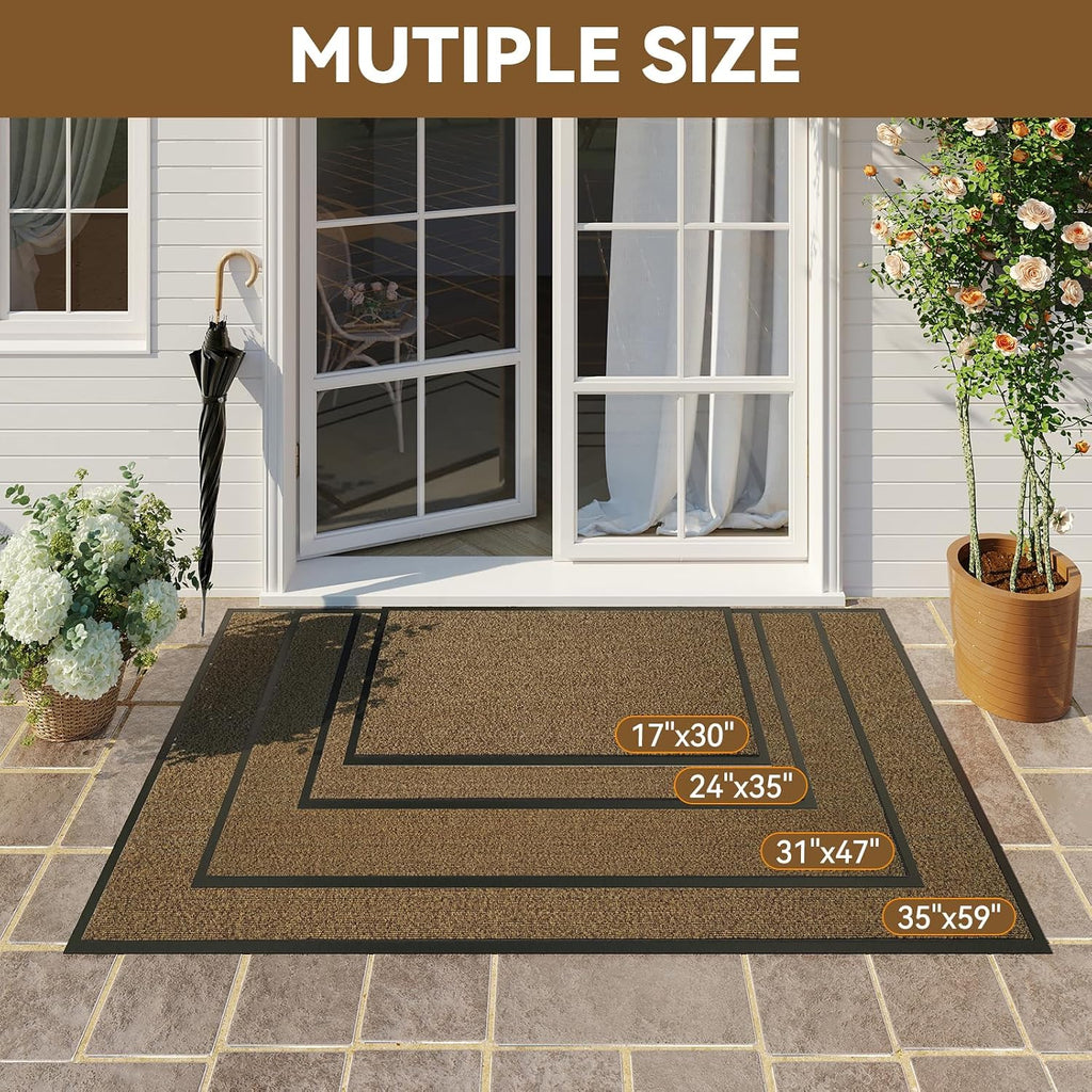 Dirt Trapper Door Mat, 24"x35" Front Door Mat Outside Entrance Brown | Heavy Duty Doormat, Non Slip Entryway Mat