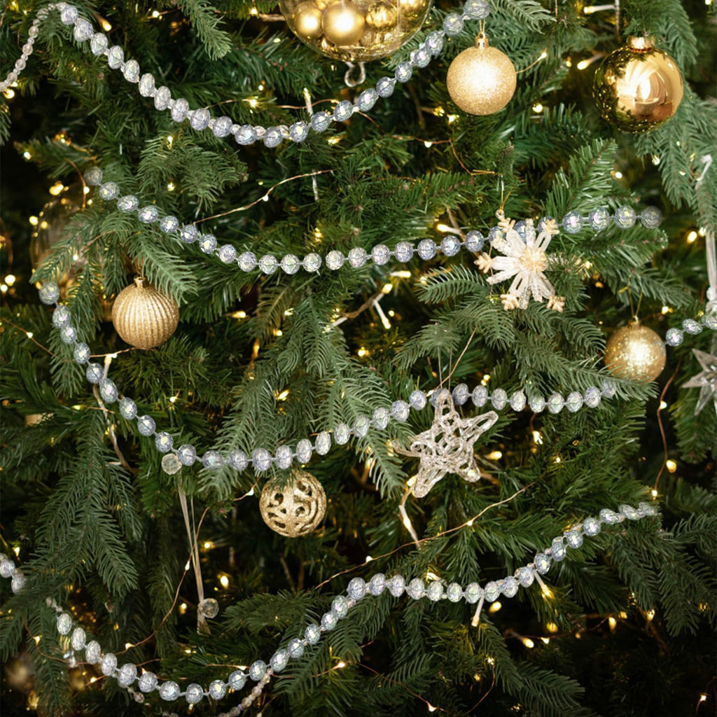 99ft Crystal Bead Garland for Christmas Tree Decorations, Iridescent Acrylic Beaded Garland Strand Roll